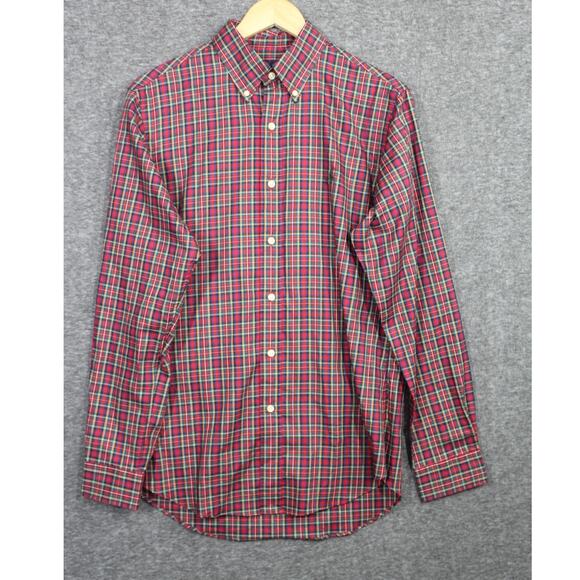 Ralph Lauren Mens M Button Down Shirt Long Sleeve Plaid Red Holiday Christmas - Picture 1 of 6
